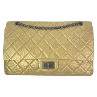 Chanel Pre-owned Metallic Aged Calfskin Quilted 2.55 Reissue 227 Double Flap Shoulder Bag - Dames - Pre-owned - Geel - Maat: ONE Size Leer