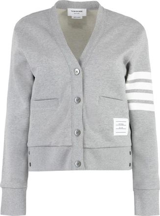 Thom Browne Four Bar Crewneck Sweater - Dames - Truien - Grijs - Maat: L Katoen