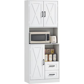 HOMCOM Alacena De Cocina Armario De Cocina Con Puertas Compartimentos Abiertos Cajones Y Estantes Ajustables Antivuelco 70x40x180 Cm Blanco - Homcom