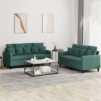 vidaXL Vidaxl - Juego De Sof&aacute;s Con Cojines 2 Piezas Terciopelo Verde Oscuro