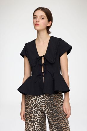 Ganni Black Blouse in Cotton Poplin - Size 32 Organic