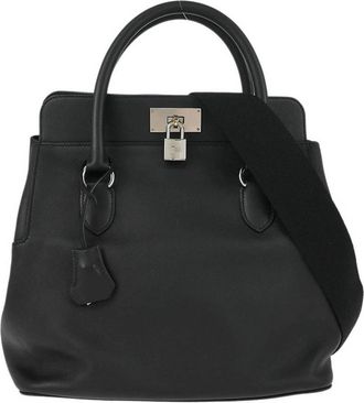 Herm&egrave;s Toolbox Bag Swift Black Leather Handbag (Pre-Owned)