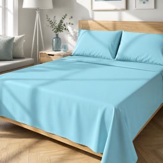 KASANOVA Completo letto matrimoniale tinta unita azzurro