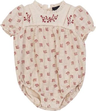 Hopscotch Floral Embroidered Bubble Shirred Sleeves in Burgundy at Nordstrom, Size 12M
