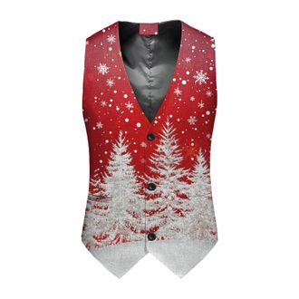 Generic Christmas Waistcoat Mens Fun Waistcoat Fun Christmas Festive Happy Santa Claus Xmas Holiday Dress V-Neck Snowflake Xmas Waistcoats V Neck Sleeveless S