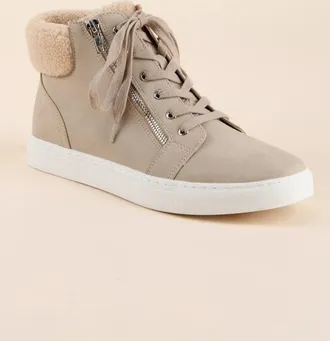 Dolce Vita Womens DV by Dolce Vita Annabel Sneaker Taupe Sherpa High Top Shoes JOBB237