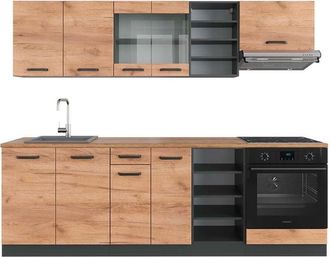 Vicco Mueble de cocina R-Line, Oro power roble/antracita, 240 cm, et Roble