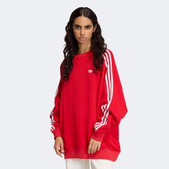 adidas Kapuzensweatshirt ADIDAS ORIGINALS 3-STREIFEN OVERSIZED ADILENIUM CREW, Damen, Gr. S, better scarlet, wei&szlig;, Obermaterial: 100% Baumwolle, Rundhals, an