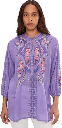 Johnny Was Henley Tunic - Bahari Womens Clothing Paisley Purple : 2XL, Lyocell/Ramie