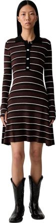 Ganni Gestreepte Polo Mini Jurk - Dames - Kleedjes - Bruin - S - Wol - Kleedjes