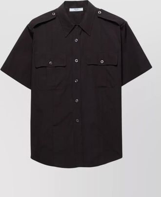 Prada poplin shirt short sleeves chest pockets collar