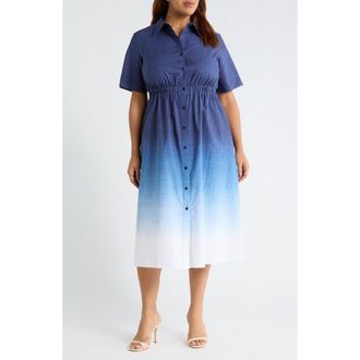 Anne Klein Short Sleeve Shirtdress in Distant Mountain Multi at Nordstrom, Size 18 W