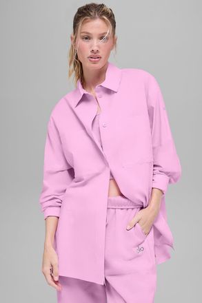 Alo | Cotton Real Deal Button Up Long Sleeve Top in Candy Heart Pink, Size: Medium