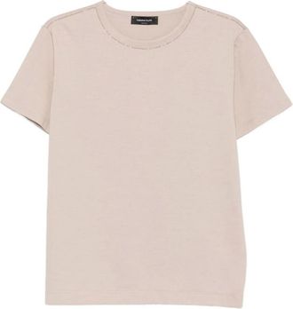 Fabiana Filippi Tops, Dames, Beige, XS, Katoen, Katoenen T-shirt met versierde halslijn