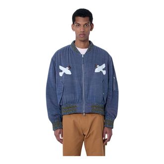 Story mfg. STORY mfg., Bomber Jackets, male, Blue, Size: L Embroidered Bomber Jacket
