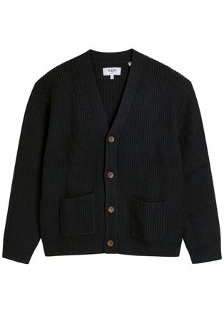 Wax London Walker Ribbed Wool-blend Cardigan - Navy - M
