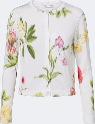 Oscar De La Renta Floral jacquard cotton-blend cardigan