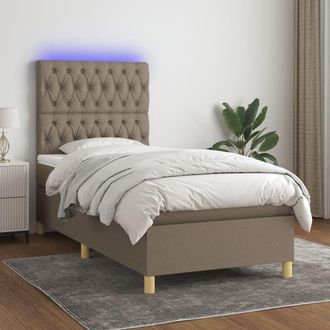 vidaXL Cama Box Spring Colch&oacute;n Y Luces Led Gris Taupe 80x200 Cm Vidaxl