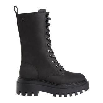 Calvin Klein Jeans Schoenen, Dames, Zwart, 39 EU, Leer, Flatform Veterlaars