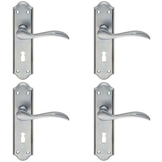 Loops 4x PAIR Curved Door Handle Lever on Lock Backplate 180 x 45mm Satin Chrome
