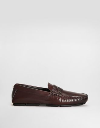 Dolce & Gabbana Dg Driver Calfskin Slipper With Crocodile Inserts - Man Driver Shoes And Loafers Bordeaux 44