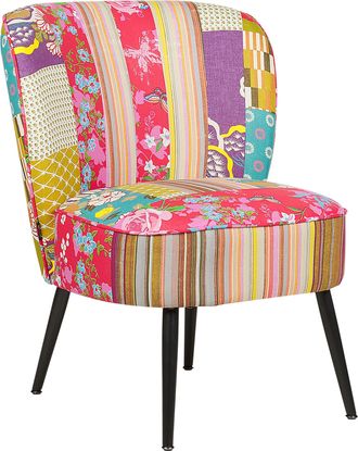 Beliani Sill&oacute;n Decorativo Acolchado Sin Reposabrazos Sala De Estar Retazos Retales Tela Multicolor Voss