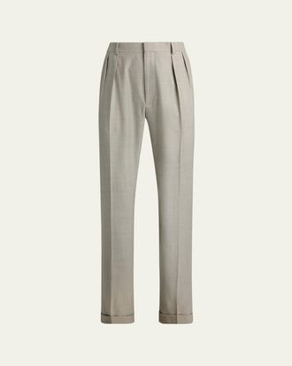 Ralph Lauren Purple Label Mens Cotton-Stretch Straight Leg Pleated Trousers