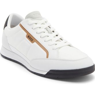 BOSS Low Top Sneaker in White/Brown at Nordstrom Rack, Size 8Us / 7Uk