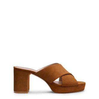 Stuart Weitzman Schoenen, Dames, Bruin, 40 1/2 EU, Leer, Dayna Platform Slide