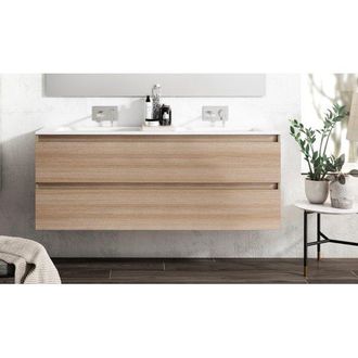 Adema Chaci Badkamermeubelset - 120x46x57cm - 2 ovale keramische wasbakken wit - 2 kraangaten - 2 lades - eiken