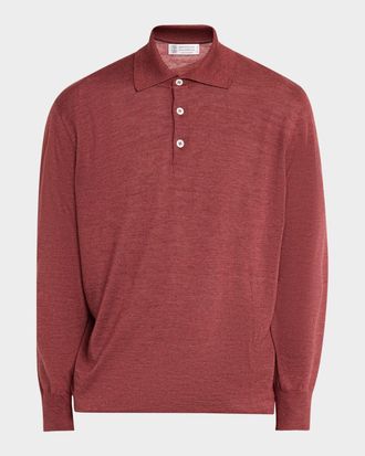 Brunello Cucinelli Men & apos;s Melange Cashmere-Blend Polo Sweater