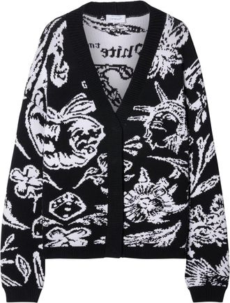 Off-white Tattoo-intarsia cotton-blend cardigan - women - Cotton/Polyamide/Elastane - 38 - Black