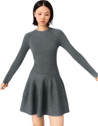 Maje Beaded-collar short knit dress in Grey at Nordstrom, Size 34 Eu