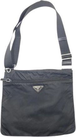 Prada Pre-owned Cross Body Bags, female, Black, Size: ONE SIZE Pre-owned Nylon Tessuto Triangle Logo Crossbody
