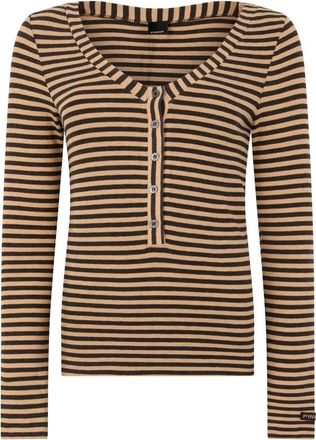 Pinko Lange mouwen gestreept shirt - Dames - V-hals truien - Beige - M - Wol - Truien & Vesten