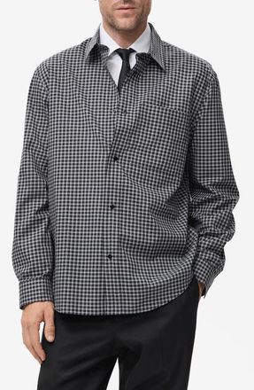 Mango Relaxed Fit Check Snap-Up Shirt in Black at Nordstrom, Size X-Large