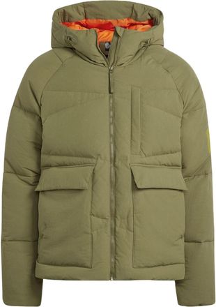 adidas Solid Color Zipper Hooded Down Jacket Mens Green HN9931
