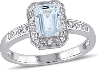 Mimi & Max 1ct TGW Emerald Cut Aquamarine and Diamond Accent Ring in Sterling Silver