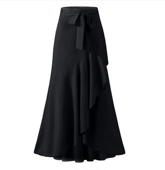 Generic Womens Trousers Stylish Tie Waist Irregular Ruffle Hem Culottes Split Long Skirts Elegant Flowy Wide Leg Palazzo Trouser for Summer Casual Work Wear M