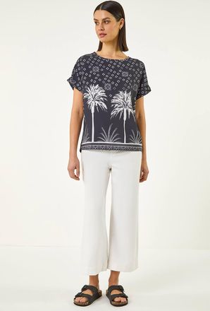 Roman Palm Print Jersey Back Top