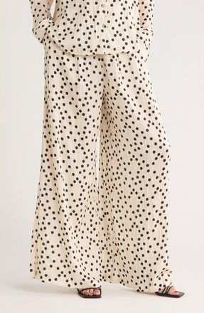 L'agence Lillian Wide Leg Pants in Ecru/Black Polka Dot at Nordstrom Rack, Size Medium