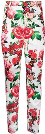 Philipp Plein floral-print trousers - women - Polyester/Polyester - M - White