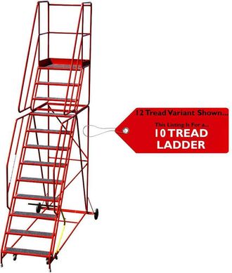 Loops 10 Tread HEAVY DUTY Mobile Warehouse Stairs Anti Slip Steps 3.25m Safety Ladder