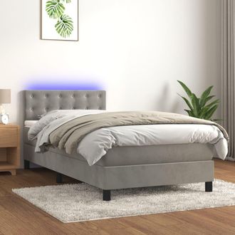 vidaXL Cama Box Spring Colch&oacute;n Y Led Terciopelo Gris Claro 90x190 Cm Vidaxl