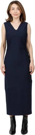 Max Mara Getailleerde midi-jurk met V-hals - Dames - Casual kleedjes - Blauw - S - Leer - Kleedjes