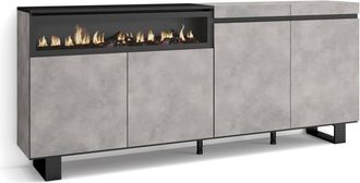 Skraut Home Aparador efecto madera cemento 200x35x87cm chimenea efecto fuego