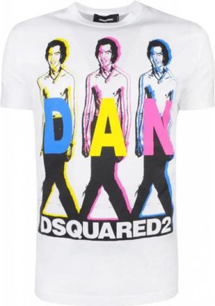 Dsquared2 Wit Katoenen T-shirt Gemaakt in Itali&euml; - Heren - T-shirts - Veelkleurig - S - Katoen - Tops