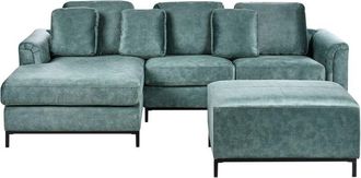 Beliani Sof&aacute; Esquinero Moderno En Forma De L De Terciopelo Repelente Al Agua Y Apto Para Mascotas Con Patas De Acero Con Almacenaje Derecho Verde Azulado Oslo