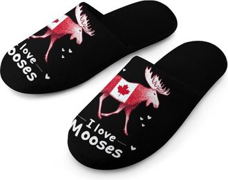 Generic I Love Heart Mooses Mens Slippers Warm Non-Slip Houes Shose Spa Slipper for Home Bedroom