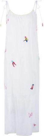 Marc Cain Mouwloze midi jurk met borduursel - Dames - Zomerkleedjes - Wit - S - Kleedjes